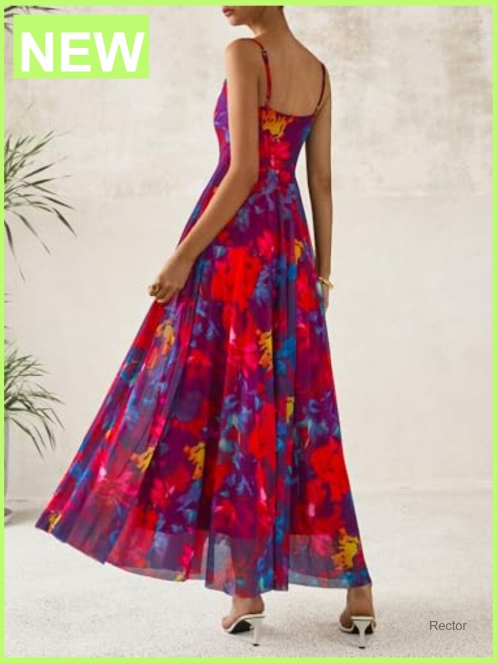 Elegant Floral Maxi Dress Spaghetti Strap Cowl Neck A-Line Summer Party - Picture 3 of 7